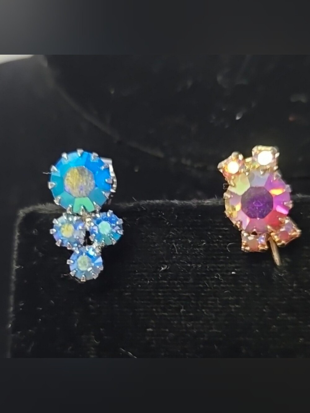 Mismatched Vintage PIERCED Aurora Borealis Crystal Earrings